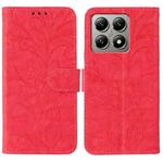 For Xiaomi 14T Pro Lace Flower Embossing Flip Leather Phone Case(Red)