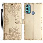 For Motorola Moto G60 4G Cherry Blossom Butterfly Skin Feel Embossed PU Phone Case(Gold)