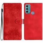 For Motorola Moto G40 Fusion Cherry Blossom Butterfly Skin Feel Embossed PU Phone Case(Red)