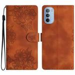 For Motorola Moto G62 5G Cherry Blossom Butterfly Skin Feel Embossed PU Phone Case(Brown)