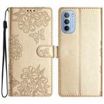 For Motorola Moto G62 5G Cherry Blossom Butterfly Skin Feel Embossed PU Phone Case(Gold)