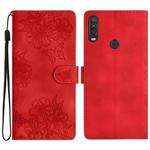 For Motorola One Action Cherry Blossom Butterfly Skin Feel Embossed PU Phone Case(Red)