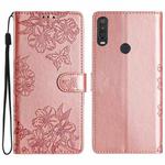 For Motorola One Action Cherry Blossom Butterfly Skin Feel Embossed PU Phone Case(Rose Gold)