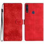 For Motorola Moto E 2020 Cherry Blossom Butterfly Skin Feel Embossed PU Phone Case(Red)