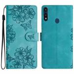 For Motorola Moto E 2020 Cherry Blossom Butterfly Skin Feel Embossed PU Phone Case(Green)