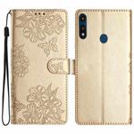 For Motorola Moto E 2020 Cherry Blossom Butterfly Skin Feel Embossed PU Phone Case(Gold)