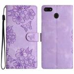 For Motorola Moto E6 Play Cherry Blossom Butterfly Skin Feel Embossed PU Phone Case(Purple)