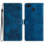For Motorola Moto E6 Play Cherry Blossom Butterfly Skin Feel Embossed PU Phone Case(Blue)