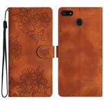 For Motorola Moto E6 Play Cherry Blossom Butterfly Skin Feel Embossed PU Phone Case(Brown)