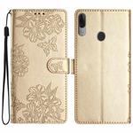 For Motorola Moto E6 Plus Cherry Blossom Butterfly Skin Feel Embossed PU Phone Case(Gold)