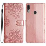 For Motorola Moto E6 Plus Cherry Blossom Butterfly Skin Feel Embossed PU Phone Case(Rose Gold)