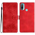 For Motorola Moto E20 / E30 / E40 Cherry Blossom Butterfly Skin Feel Embossed PU Phone Case(Red)