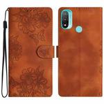 For Motorola Moto E20 / E30 / E40 Cherry Blossom Butterfly Skin Feel Embossed PU Phone Case(Brown)