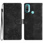 For Motorola Moto E20 / E30 / E40 Cherry Blossom Butterfly Skin Feel Embossed PU Phone Case(Black)