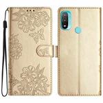 For Motorola Moto E20 / E30 / E40 Cherry Blossom Butterfly Skin Feel Embossed PU Phone Case(Gold)