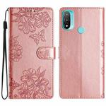 For Motorola Moto E20 / E30 / E40 Cherry Blossom Butterfly Skin Feel Embossed PU Phone Case(Rose Gold)