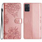 For Motorola Moto E22 Cherry Blossom Butterfly Skin Feel Embossed PU Phone Case(Rose Gold)