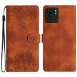 For Motorola Edge 40 Cherry Blossom Butterfly Skin Feel Embossed PU Phone Case(Brown)