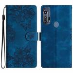 For Motorola Edge+ 2020 Cherry Blossom Butterfly Skin Feel Embossed PU Phone Case(Blue)