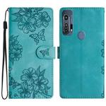 For Motorola Edge+ 2020 Cherry Blossom Butterfly Skin Feel Embossed PU Phone Case(Green)