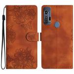 For Motorola Edge+ 2020 Cherry Blossom Butterfly Skin Feel Embossed PU Phone Case(Brown)