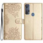 For Motorola Edge+ 2020 Cherry Blossom Butterfly Skin Feel Embossed PU Phone Case(Gold)