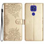 For Motorola Moto G9 / G9 Play Cherry Blossom Butterfly Skin Feel Embossed PU Phone Case(Gold)