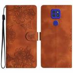 For Motorola Moto E7 Plus Cherry Blossom Butterfly Skin Feel Embossed PU Phone Case(Brown)