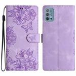 For Motorola Moto G10 / G30 / G20 Cherry Blossom Butterfly Skin Feel Embossed PU Phone Case(Purple)