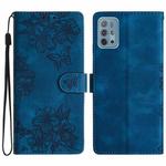 For Motorola Moto G10 / G30 / G20 Cherry Blossom Butterfly Skin Feel Embossed PU Phone Case(Blue)