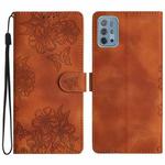 For Motorola Moto G10 / G30 / G20 Cherry Blossom Butterfly Skin Feel Embossed PU Phone Case(Brown)