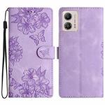 For Motorola Moto G13 Cherry Blossom Butterfly Skin Feel Embossed PU Phone Case(Purple)