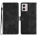 For Motorola Moto G13 Cherry Blossom Butterfly Skin Feel Embossed PU Phone Case(Black)