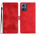 For Motorola Moto G14 4G Cherry Blossom Butterfly Skin Feel Embossed PU Phone Case(Red)