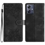 For Motorola Moto G14 4G Cherry Blossom Butterfly Skin Feel Embossed PU Phone Case(Black)