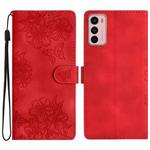 For Motorola Moto G42 Cherry Blossom Butterfly Skin Feel Embossed PU Phone Case(Red)