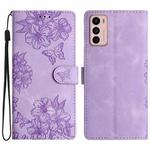 For Motorola Moto G42 Cherry Blossom Butterfly Skin Feel Embossed PU Phone Case(Purple)