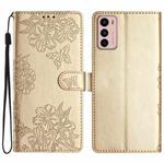 For Motorola Moto G42 Cherry Blossom Butterfly Skin Feel Embossed PU Phone Case(Gold)