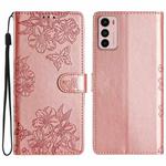 For Motorola Moto G42 Cherry Blossom Butterfly Skin Feel Embossed PU Phone Case(Rose Gold)