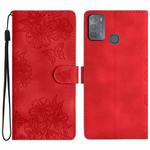 For Motorola Moto G50 Cherry Blossom Butterfly Skin Feel Embossed PU Phone Case(Red)