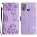 For Motorola Moto G50 Cherry Blossom Butterfly Skin Feel Embossed PU Phone Case(Purple)