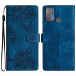 For Motorola Moto G50 Cherry Blossom Butterfly Skin Feel Embossed PU Phone Case(Blue)