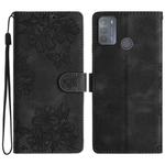 For Motorola Moto G50 Cherry Blossom Butterfly Skin Feel Embossed PU Phone Case(Black)