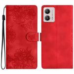 For Motorola Moto G73 Cherry Blossom Butterfly Skin Feel Embossed PU Phone Case(Red)