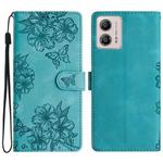 For Motorola Moto G73 Cherry Blossom Butterfly Skin Feel Embossed PU Phone Case(Green)