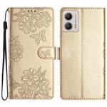 For Motorola Moto G73 Cherry Blossom Butterfly Skin Feel Embossed PU Phone Case(Gold)