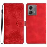 For Motorola Moto G84 5G Cherry Blossom Butterfly Skin Feel Embossed PU Phone Case(Red)