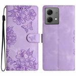 For Motorola Moto G84 5G Cherry Blossom Butterfly Skin Feel Embossed PU Phone Case(Purple)