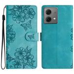 For Motorola Moto G84 5G Cherry Blossom Butterfly Skin Feel Embossed PU Phone Case(Green)