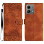 For Motorola Moto G84 5G Cherry Blossom Butterfly Skin Feel Embossed PU Phone Case(Brown)